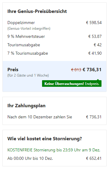 Booking.com Preiszusammenfassung
